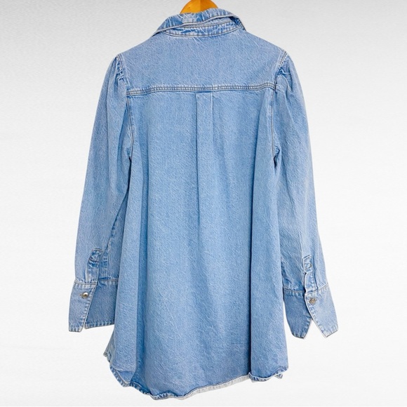 ASOS | Mid-Wash Blue Grunge Long Puff Sleeve Button Down Denim Shirt Dress - Picture 4 of 5